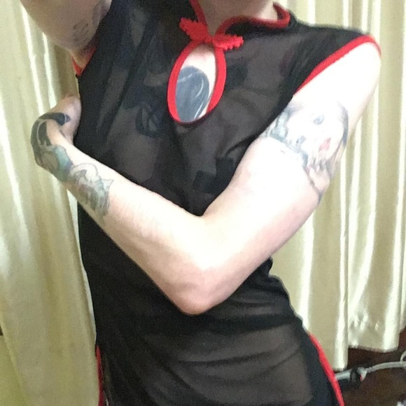 Women's black mesh cheongsam lingerie dress, sz SM - Picture 1 of 4